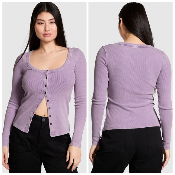 PINK Victoria's Secret Tops - PINK Victoria’s Secret Frozen Plum Ribbed Long Sleeve Top NWT Size Medium